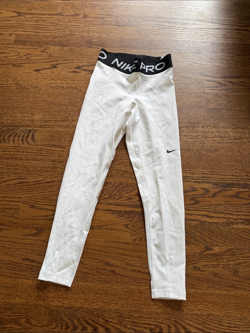 Nike White Pro Elastic-Waist Leggings with Black Logo